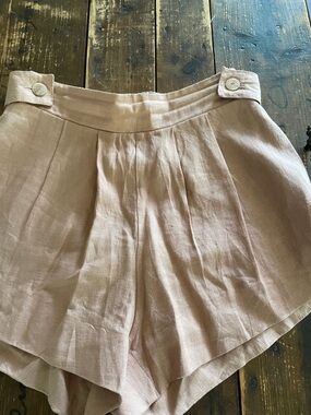 Free People Blush High-Waist Pleated Linen Shorts